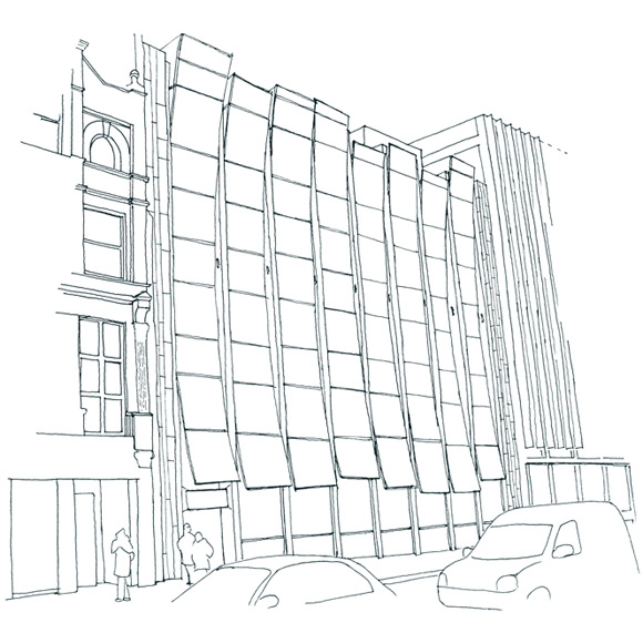 hand drawn image of a refurbished street facade in London